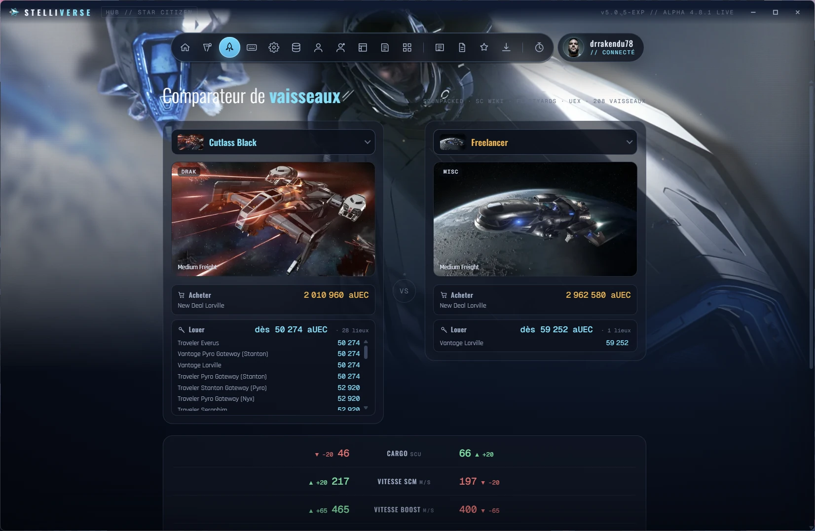 Comparateur de vaisseaux Star Citizen
