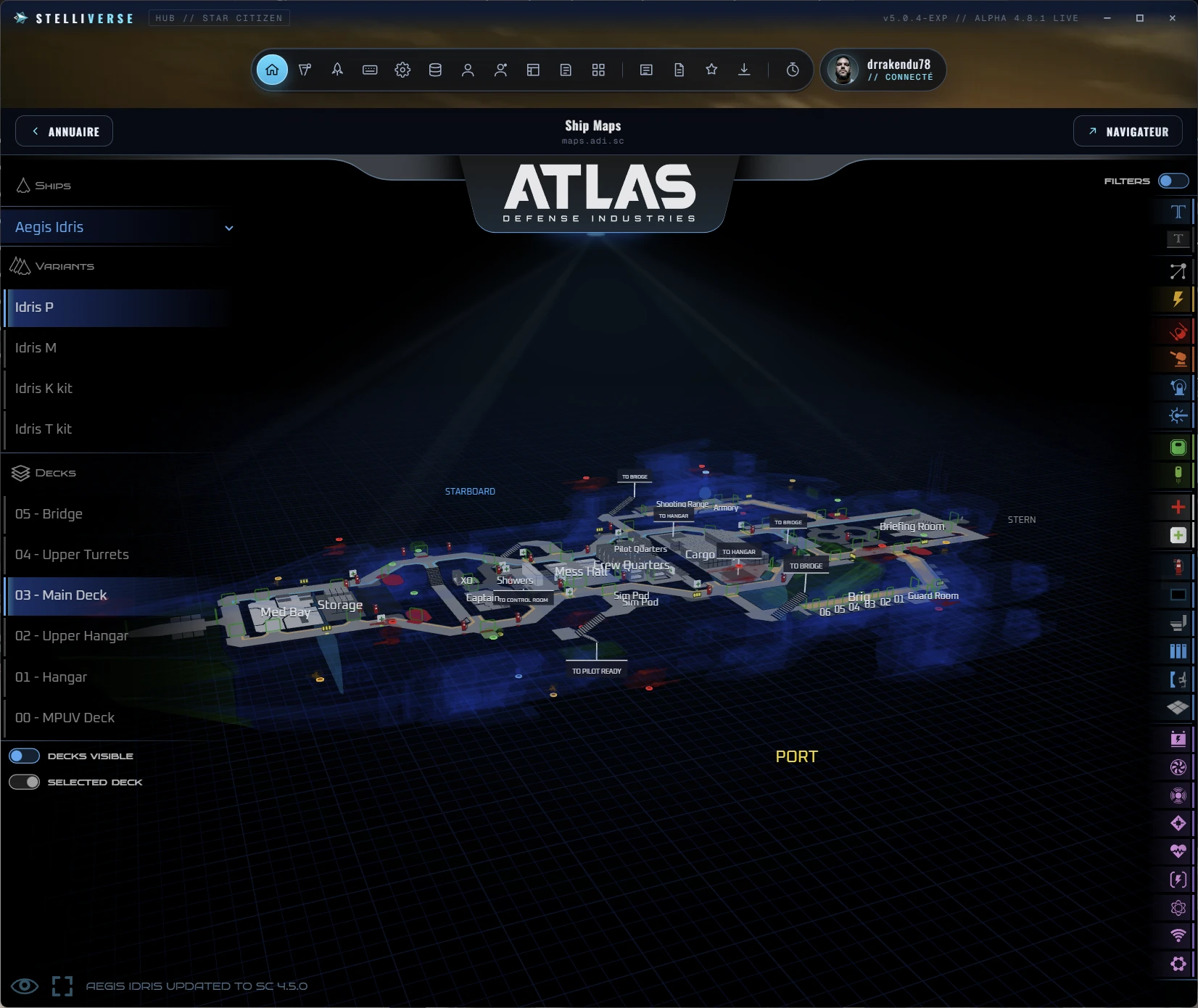 Carte et fiches des vaisseaux Star Citizen