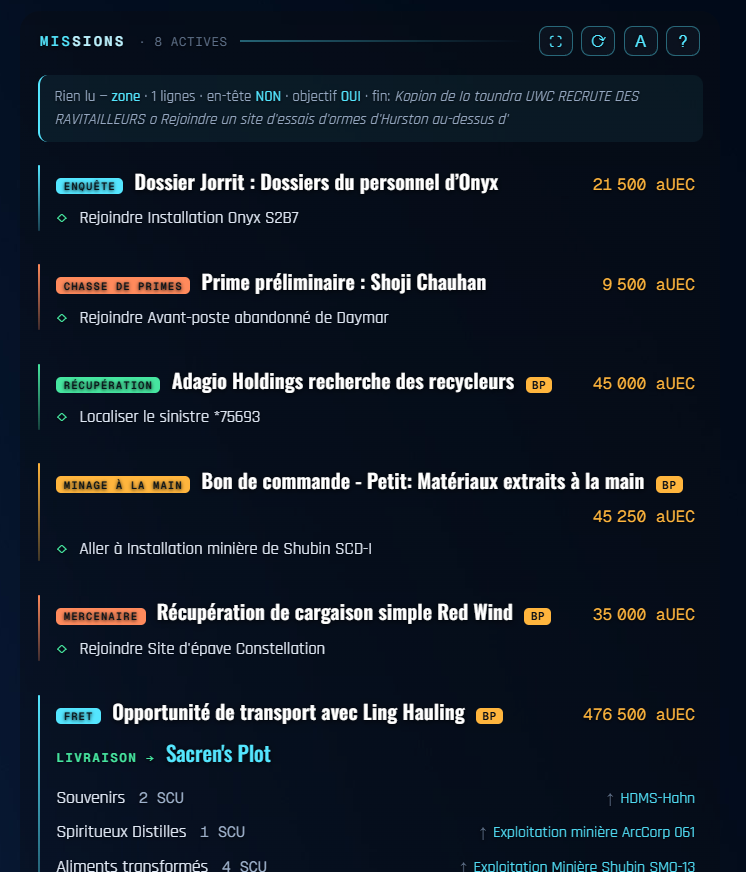 Toutes tes missions, lues automatiquement. 1